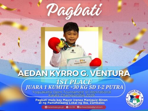Pagbati kay Aedan Kyrro G. Ventura ng Shorin Strike Zambales Karate Do Team