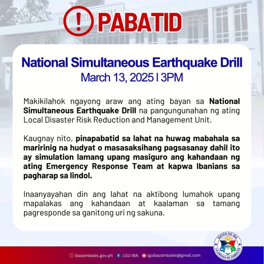 !!️PABATID!!️ National Simultaneous Earthquake Drill